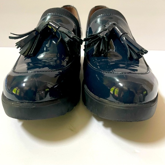 Wonders Alba Navy Patent Leather Gored Platform Wedge Tassel Loafers Size 10 - Picture 8 of 16